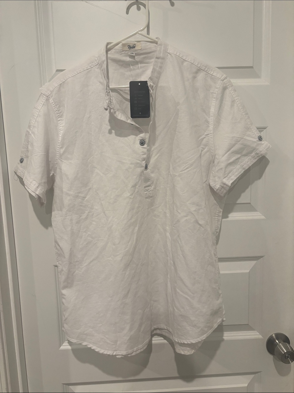Reverse White Short-Sleeve Button linen Down Henley